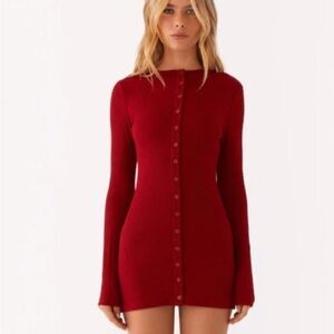 Elegant Red Button-Up Dress